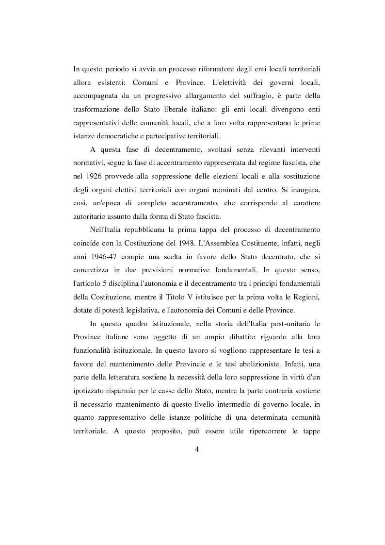 Anteprima della tesi: La Provincia. Ruolo storico e dibattito attuale con riferimento al caso di Perugia, Pagina 3