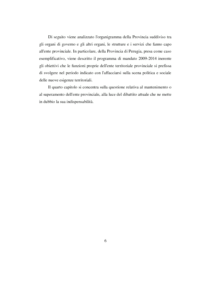 Anteprima della tesi: La Provincia. Ruolo storico e dibattito attuale con riferimento al caso di Perugia, Pagina 5
