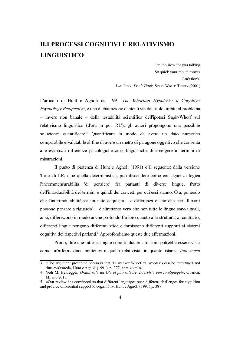 Anteprima della tesi: Differenti approcci al Relativismo Linguistico, Pagina 5