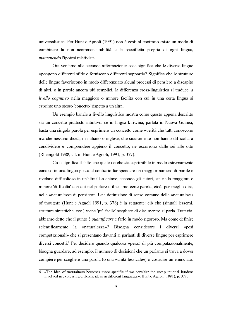 Anteprima della tesi: Differenti approcci al Relativismo Linguistico, Pagina 6