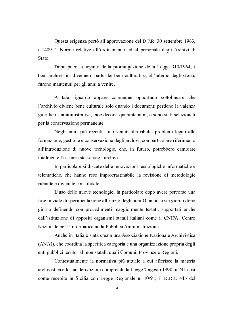 Anteprima della tesi: L'Archivio Scolastico. Un caso particolare: la Scuola Media Statale ''Michele Cipolla'', Pagina 6