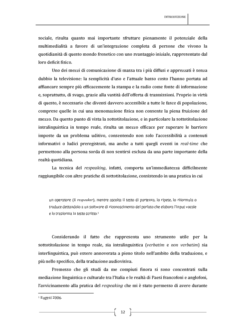 Anteprima della tesi: La sottotitolazione intralinguistica in tempo reale per sordi. Analisi comparativa tra Italia e Francia., Pagina 3