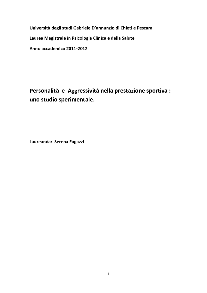 Anteprima della tesi: Personalità e aggressività nella prestazione sportiva: uno studio sperimentale, Pagina 1
