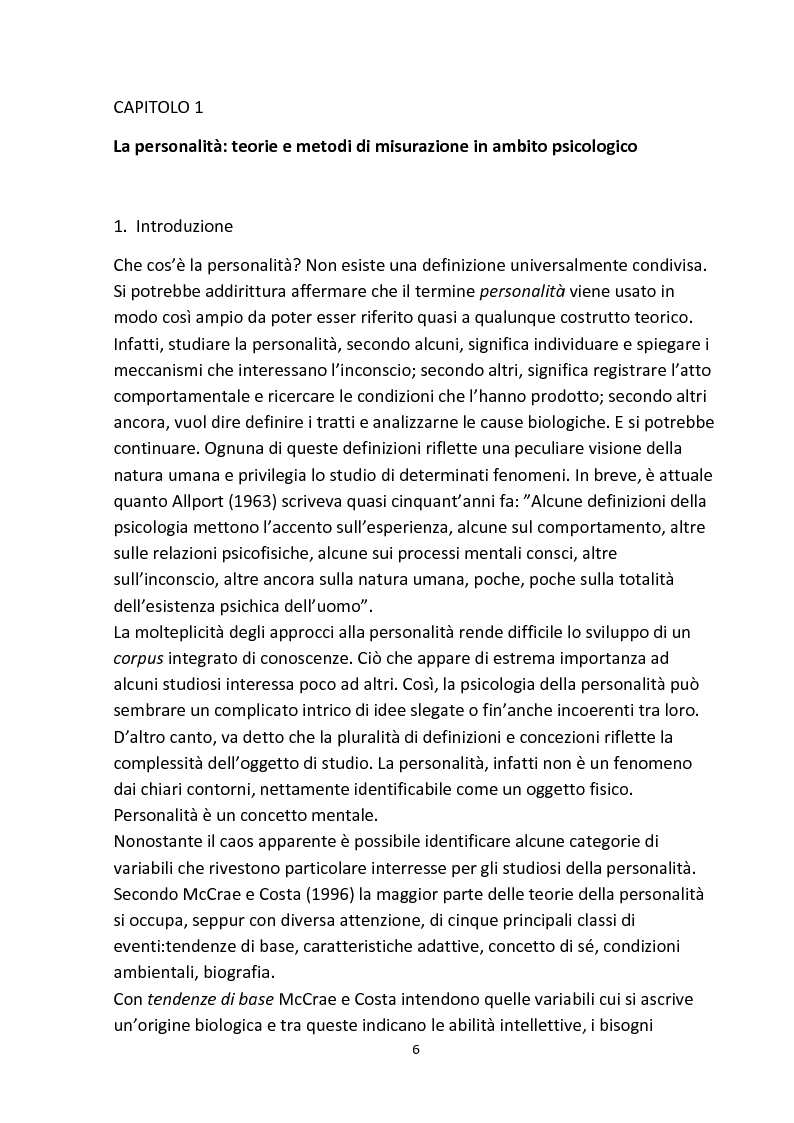 Anteprima della tesi: Personalità e aggressività nella prestazione sportiva: uno studio sperimentale, Pagina 5
