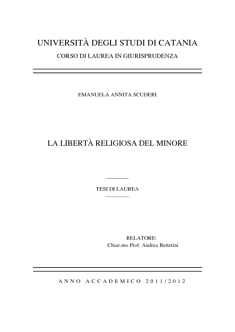 Anteprima della tesi: La libertà religiosa del minore, Pagina 1