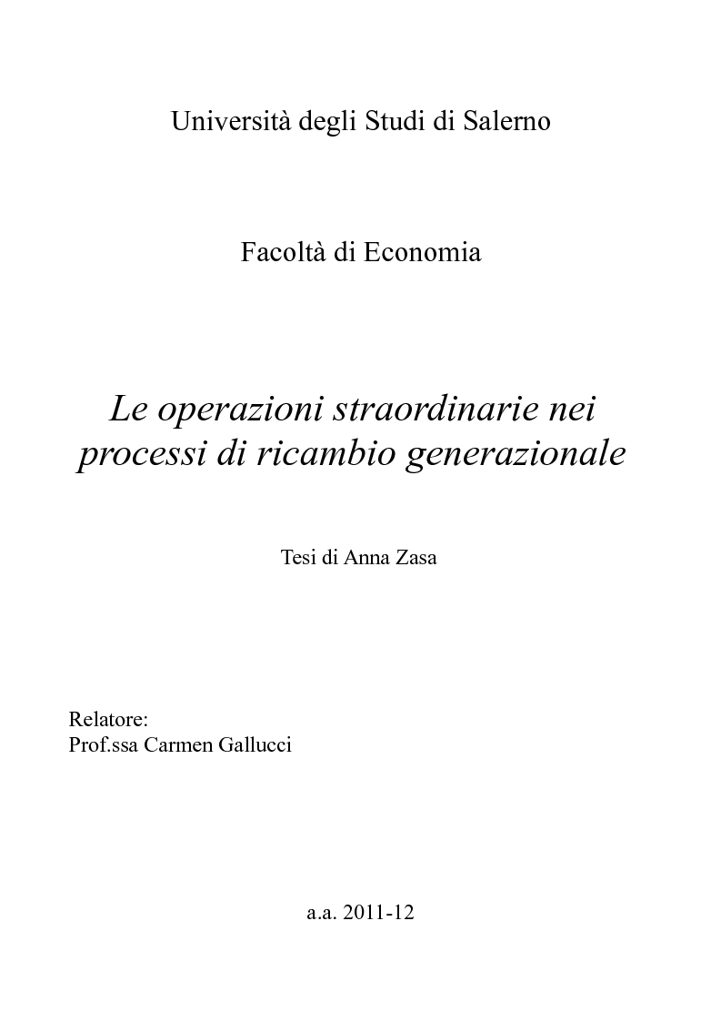 Anteprima della tesi: Le operazioni straordinarie nei processi di ricambio generazionale, Pagina 1