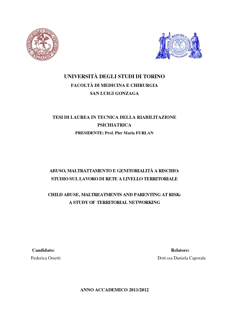 Anteprima della tesi: Abuso, maltrattamento e genitorialità a rischio: studio sul lavoro di rete a livello territoriale, Pagina 1