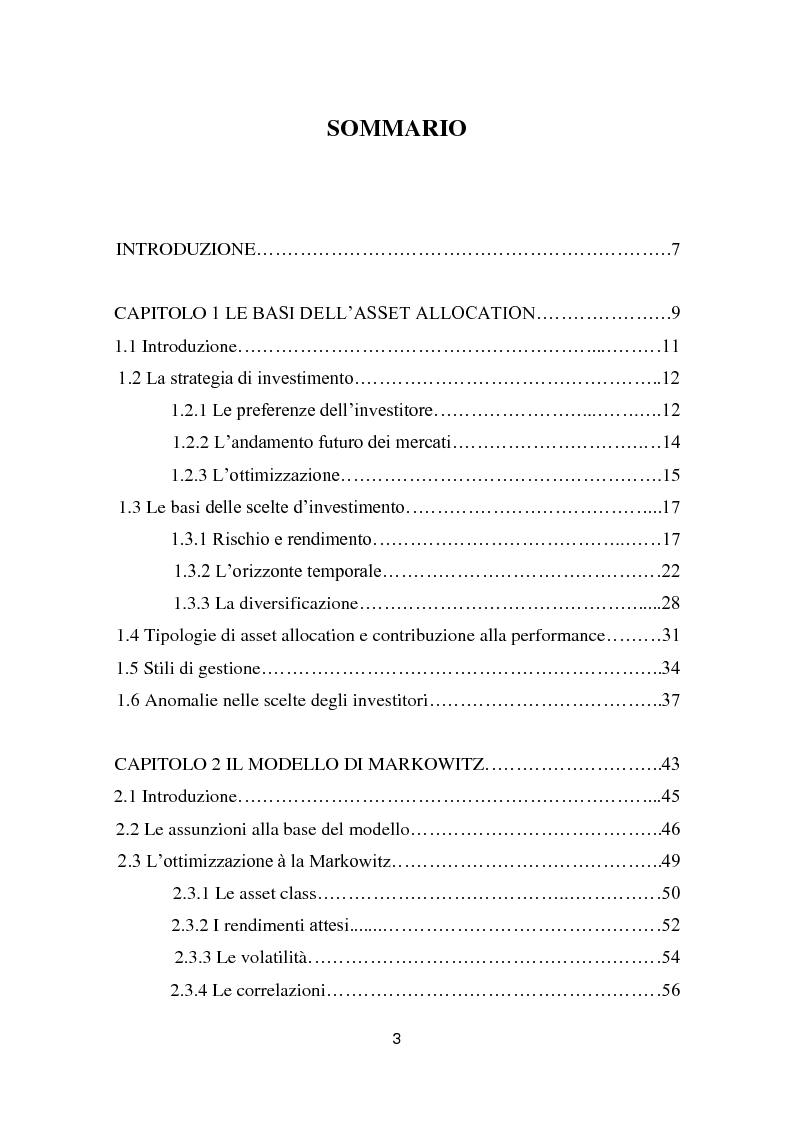 Indice della tesi: Putting Markowitz Theory at Work, Pagina 1