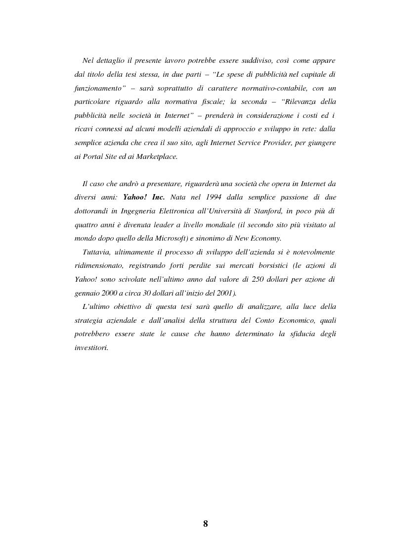 Anteprima della tesi: Le spese di pubblicità nel capitale di funzionamento. Rilevanza nel bilancio delle società in Internet. Il caso Yahoo!Inc., Pagina 2
