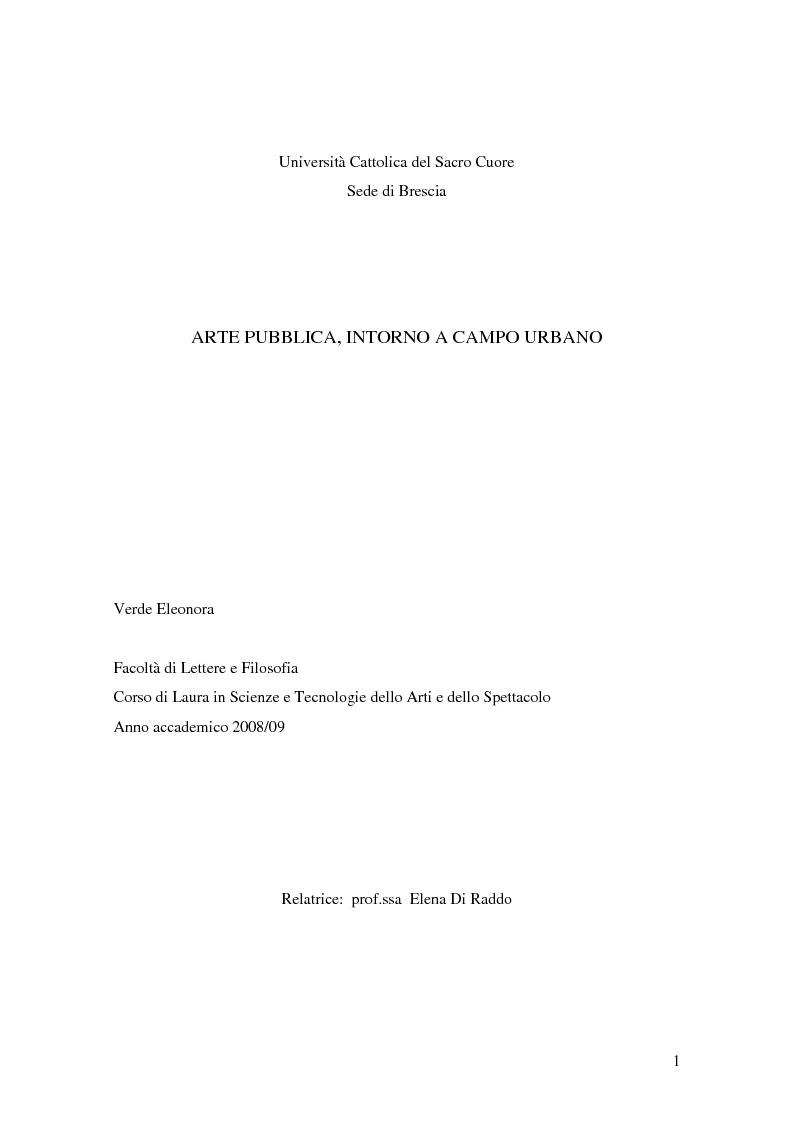 Anteprima della tesi: Arte pubblica, intorno a Campo Urbano, Pagina 1