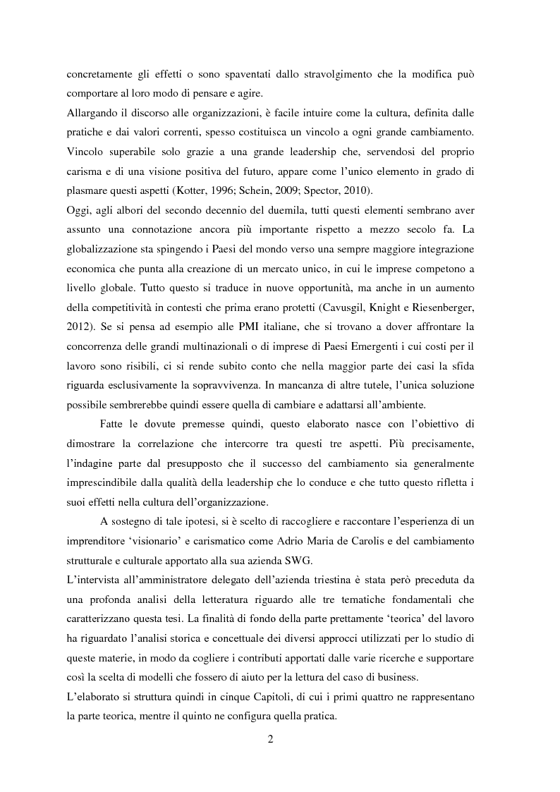 Anteprima della tesi: Leadership, cambiamento e cultura nelle organizzazioni: il caso SWG, Pagina 3