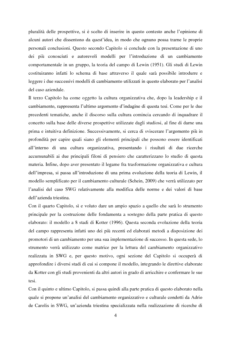Anteprima della tesi: Leadership, cambiamento e cultura nelle organizzazioni: il caso SWG, Pagina 5