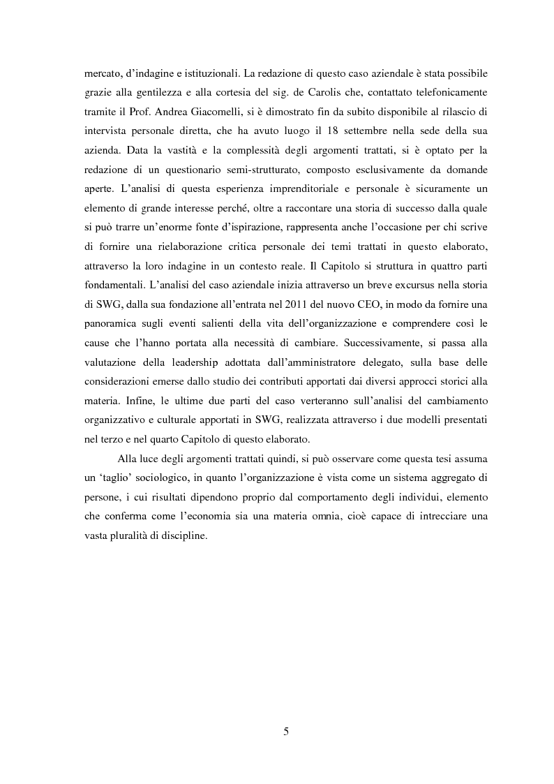 Anteprima della tesi: Leadership, cambiamento e cultura nelle organizzazioni: il caso SWG, Pagina 6