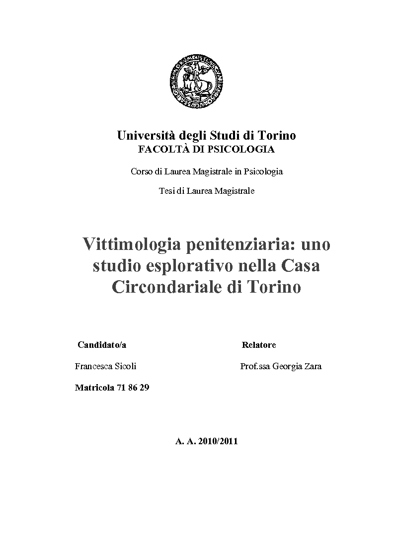 Anteprima della tesi: Vittimologia penitenziaria: uno studio esplorativo nella Casa Circondariale di Torino, Pagina 1
