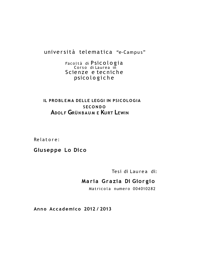 Anteprima della tesi: Il problema delle leggi in psicologia secondo Adolf Grünbaum e Kurt Lewin, Pagina 1