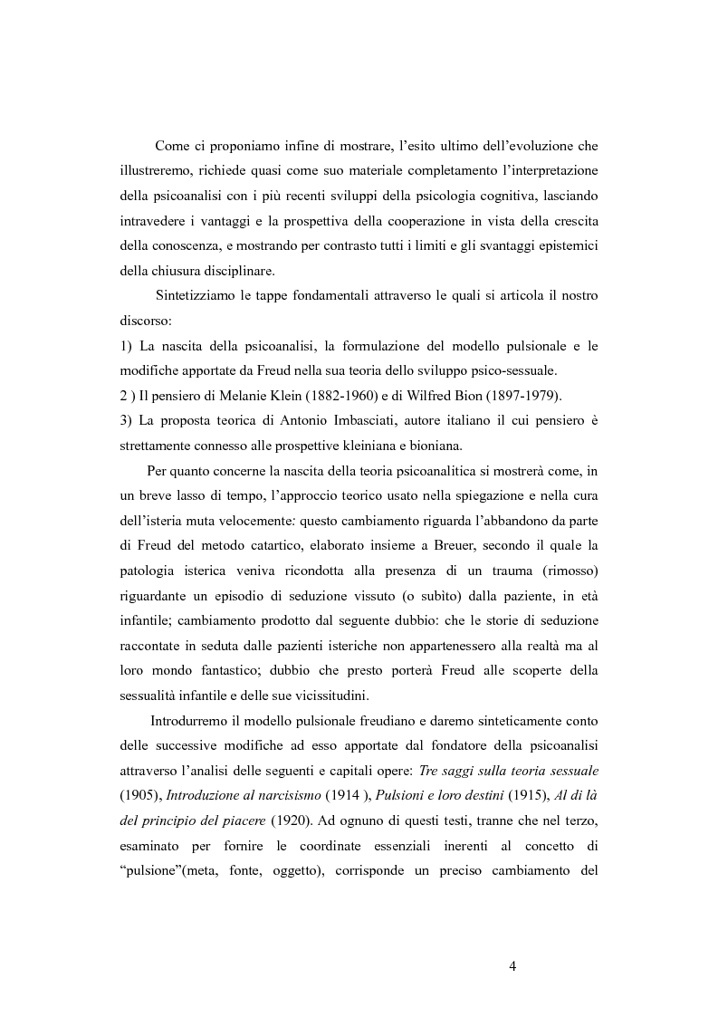 Anteprima della tesi: La revisione kleiniana e bioniana del modello pulsionale freudiano nel pensiero di Antonio Imbasciati, Pagina 3