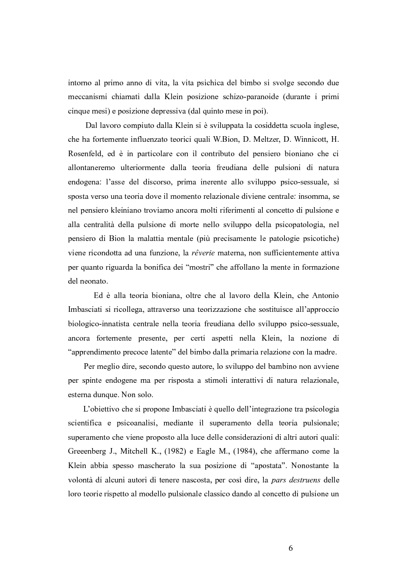 Anteprima della tesi: La revisione kleiniana e bioniana del modello pulsionale freudiano nel pensiero di Antonio Imbasciati, Pagina 5