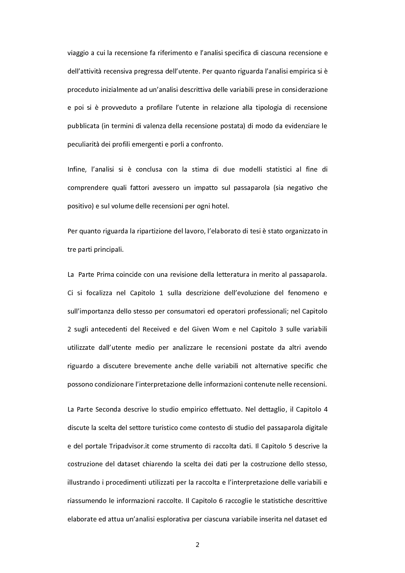Anteprima della tesi: Il valore delle recensioni e del passaparola online: uno studio empirico nel settore alberghiero, Pagina 3