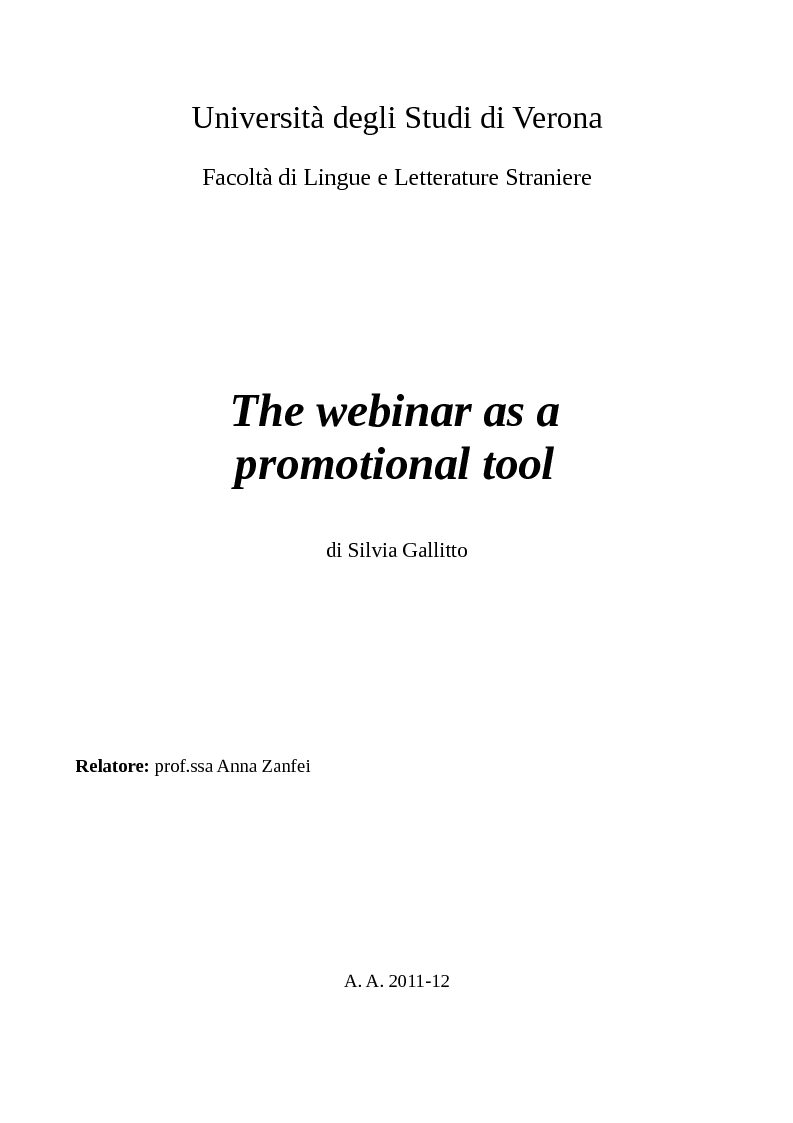 Anteprima della tesi: The webinar as a promotional tool, Pagina 1