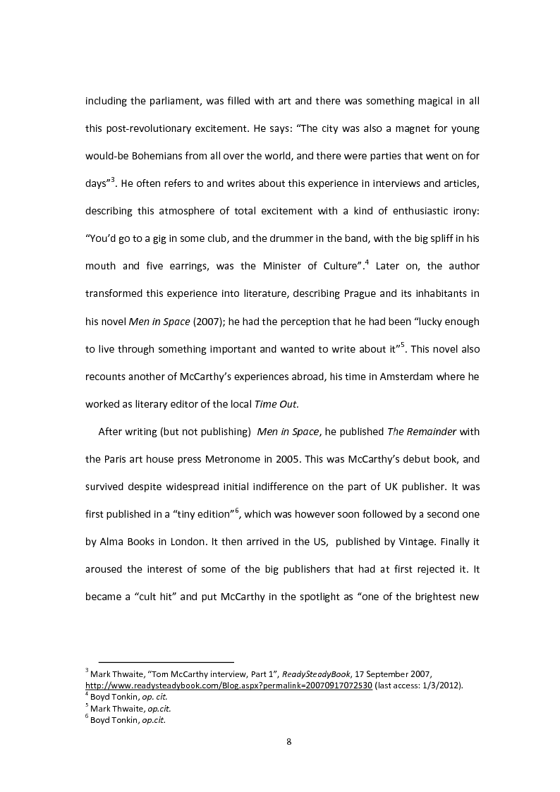 Anteprima della tesi: Tom McCarthy and the Secret of New Modern Fiction, Pagina 5
