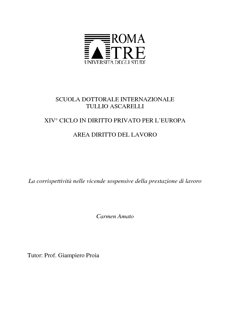 Anteprima della tesi: La corrispettività nelle vicende sospensive della prestazione di lavoro, Pagina 1