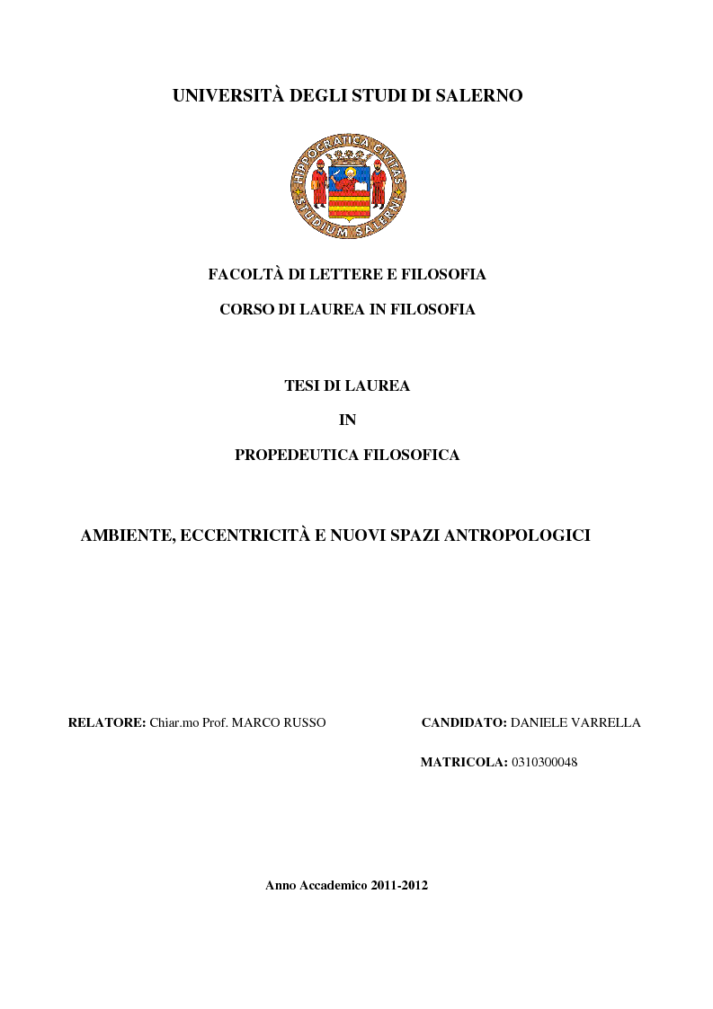 Anteprima della tesi: Ambiente, eccentricità e nuovi spazi antropologici, Pagina 1