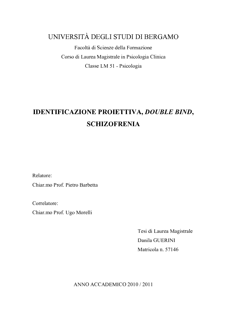 Anteprima della tesi: Identificazione proiettiva, double bind, schizofrenia, Pagina 1