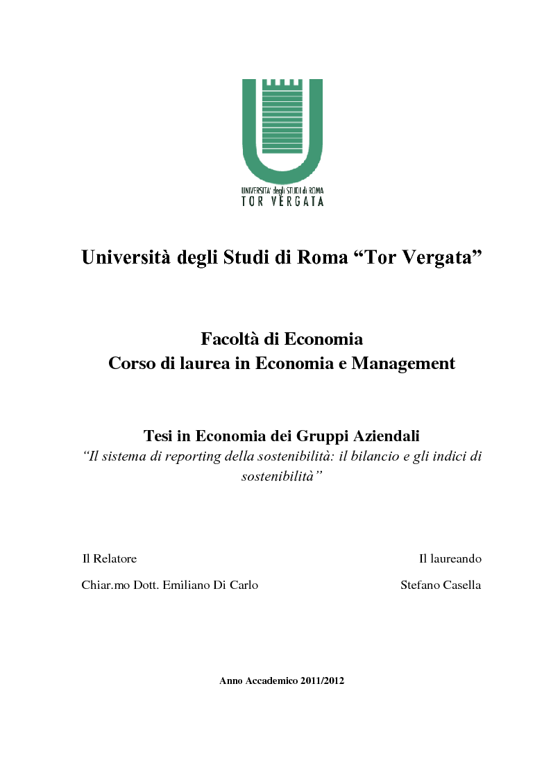 Anteprima della tesi: Il sistema di reporting della sostenibilità: il bilancio e gli indici di sostenibilità, Pagina 1