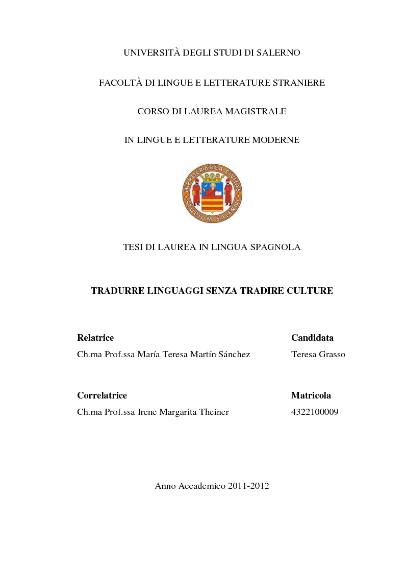 Anteprima della tesi: Tradurre linguaggi senza tradire culture, Pagina 1