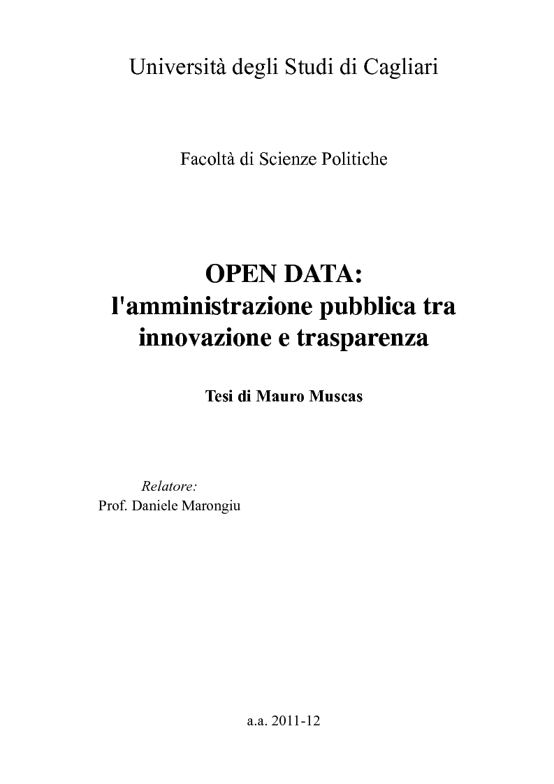 Anteprima della tesi: Open Data: l'amministrazione pubblica tra innovazione e trasparenza, Pagina 1