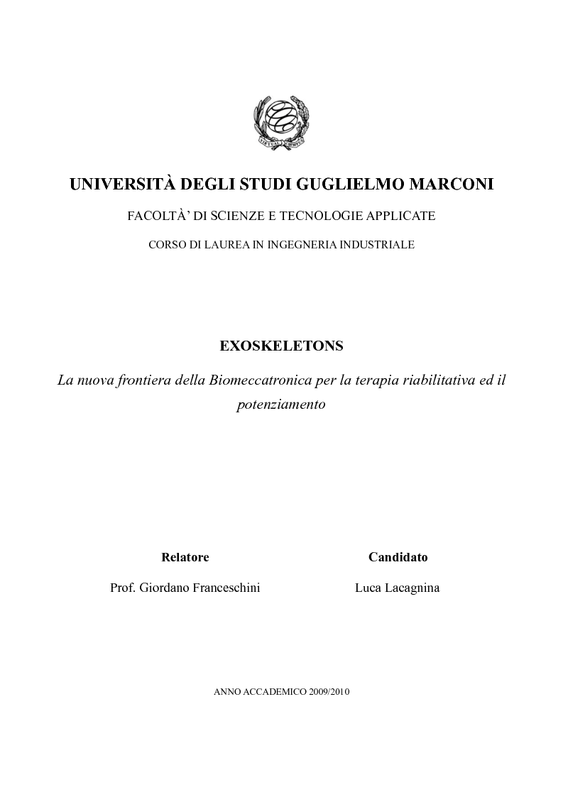 Anteprima della tesi: Exoskeletons. La nuova frontiera della Biomeccatronica per la terapia riabilitativa ed il potenziamento, Pagina 1