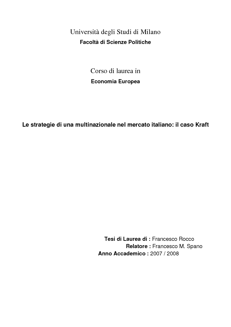 Anteprima della tesi: Le strategie di una multinazionale nel mercato italiano: il caso Kraft , Pagina 1