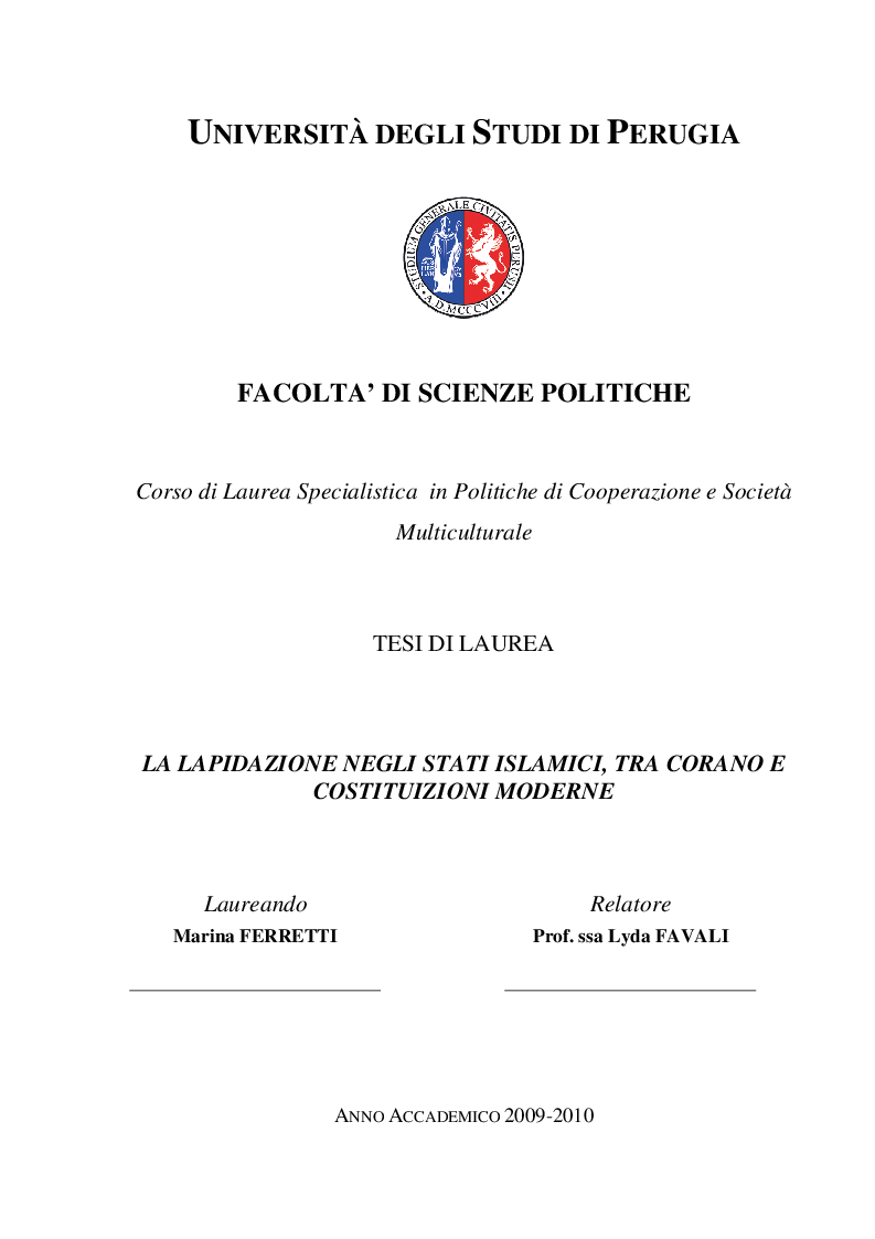 Anteprima della tesi: La lapidazione negli stati islamici, tra Corano e costituzioni moderne., Pagina 1