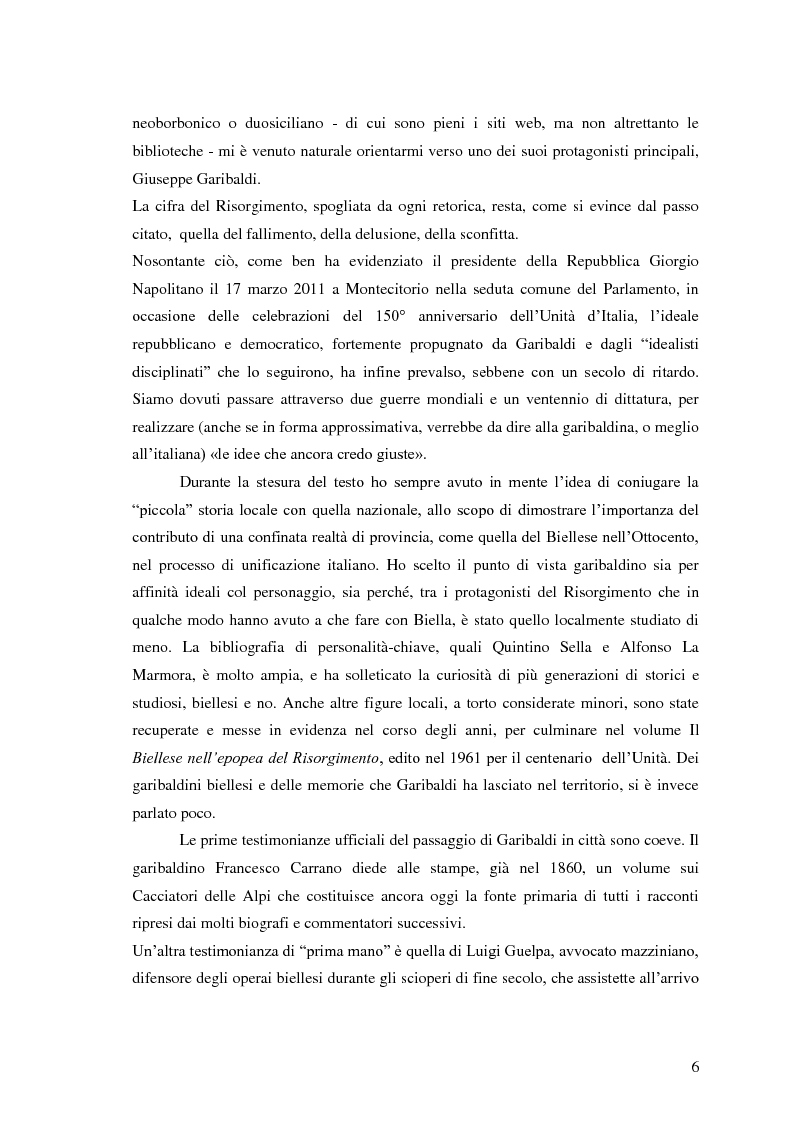 Anteprima della tesi: Memorie garibaldine nel Biellese. Cronache, testimonianze e celebrazioni nel 150° anniversario dell’Unità d’Italia, Pagina 3