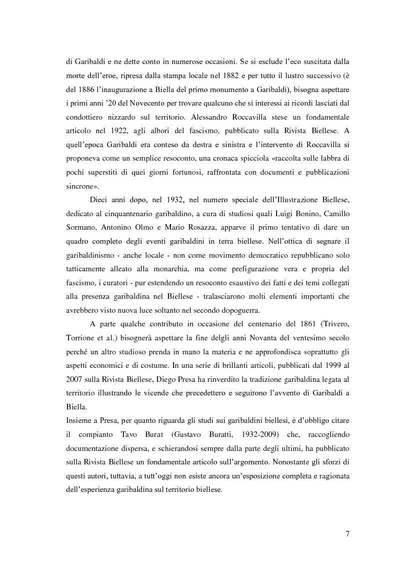 Anteprima della tesi: Memorie garibaldine nel Biellese. Cronache, testimonianze e celebrazioni nel 150° anniversario dell’Unità d’Italia, Pagina 4