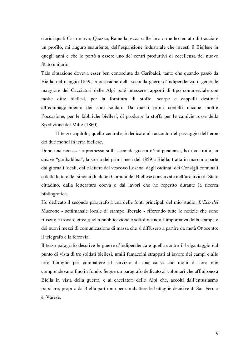 Anteprima della tesi: Memorie garibaldine nel Biellese. Cronache, testimonianze e celebrazioni nel 150° anniversario dell’Unità d’Italia, Pagina 6
