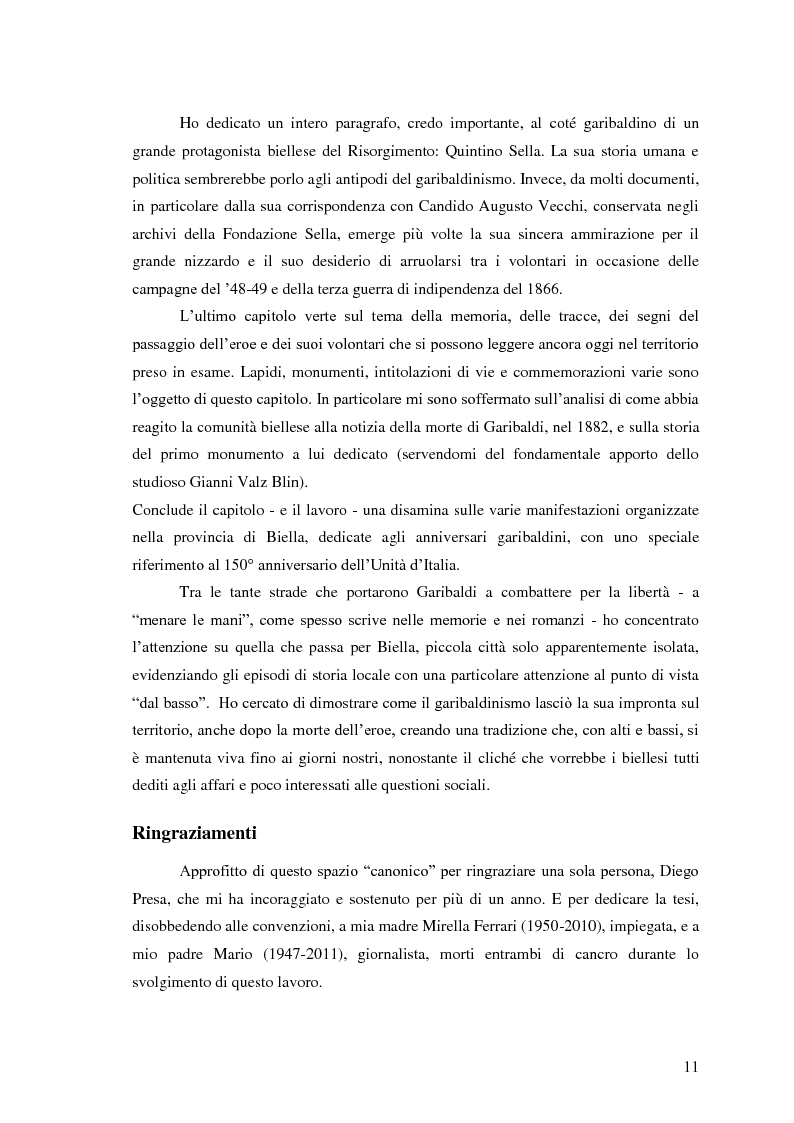 Anteprima della tesi: Memorie garibaldine nel Biellese. Cronache, testimonianze e celebrazioni nel 150° anniversario dell’Unità d’Italia, Pagina 8