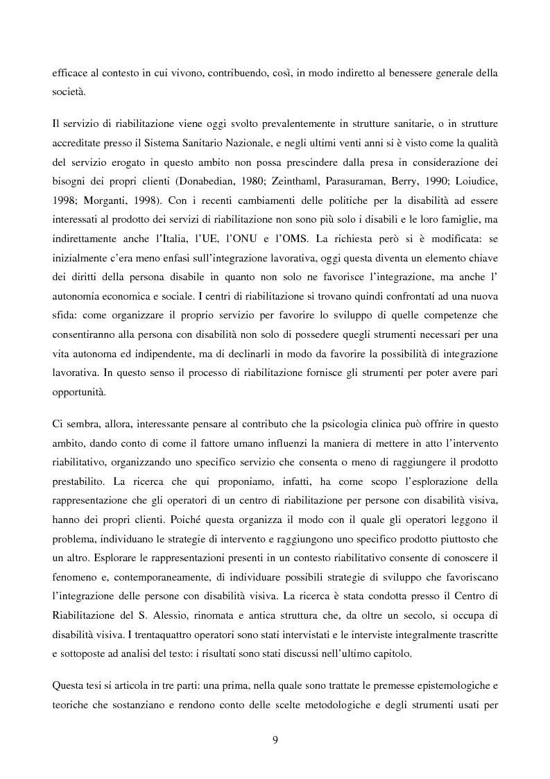 Anteprima della tesi: Disabilità e Integrazione Socio-Lavorativa - Analisi della Rappresentazione del Cliente negli Operatori di un Centro di Riabilitazione per Persone con Disabilità Visiva, Pagina 4