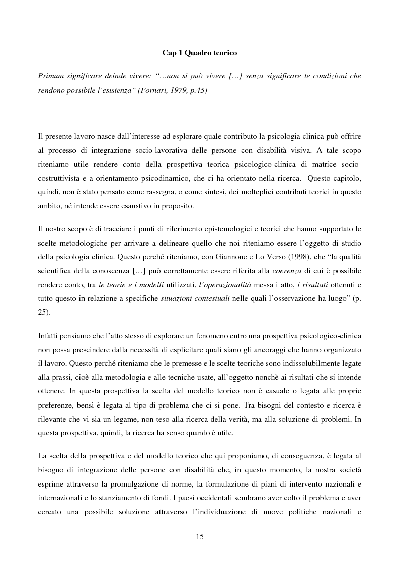 Anteprima della tesi: Disabilità e Integrazione Socio-Lavorativa - Analisi della Rappresentazione del Cliente negli Operatori di un Centro di Riabilitazione per Persone con Disabilità Visiva, Pagina 7