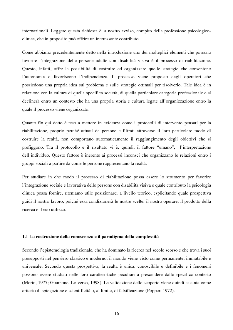 Anteprima della tesi: Disabilità e Integrazione Socio-Lavorativa - Analisi della Rappresentazione del Cliente negli Operatori di un Centro di Riabilitazione per Persone con Disabilità Visiva, Pagina 8