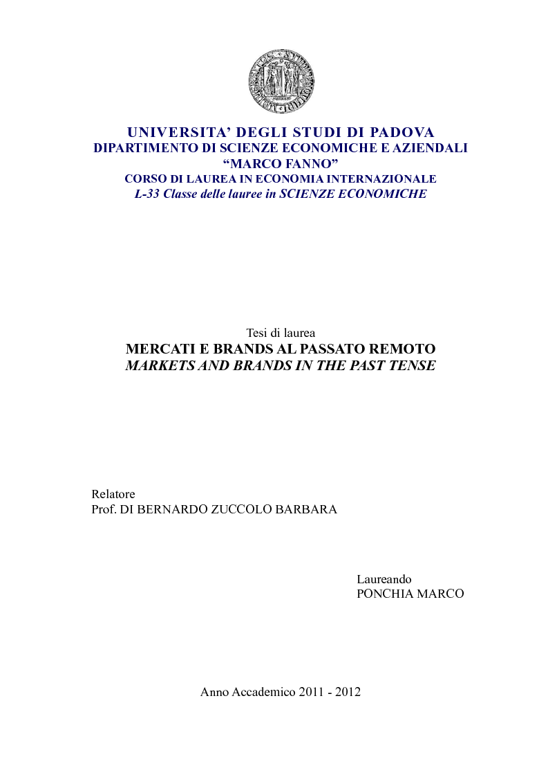 Anteprima della tesi: Mercati e Brand al Passato Remoto, Pagina 1