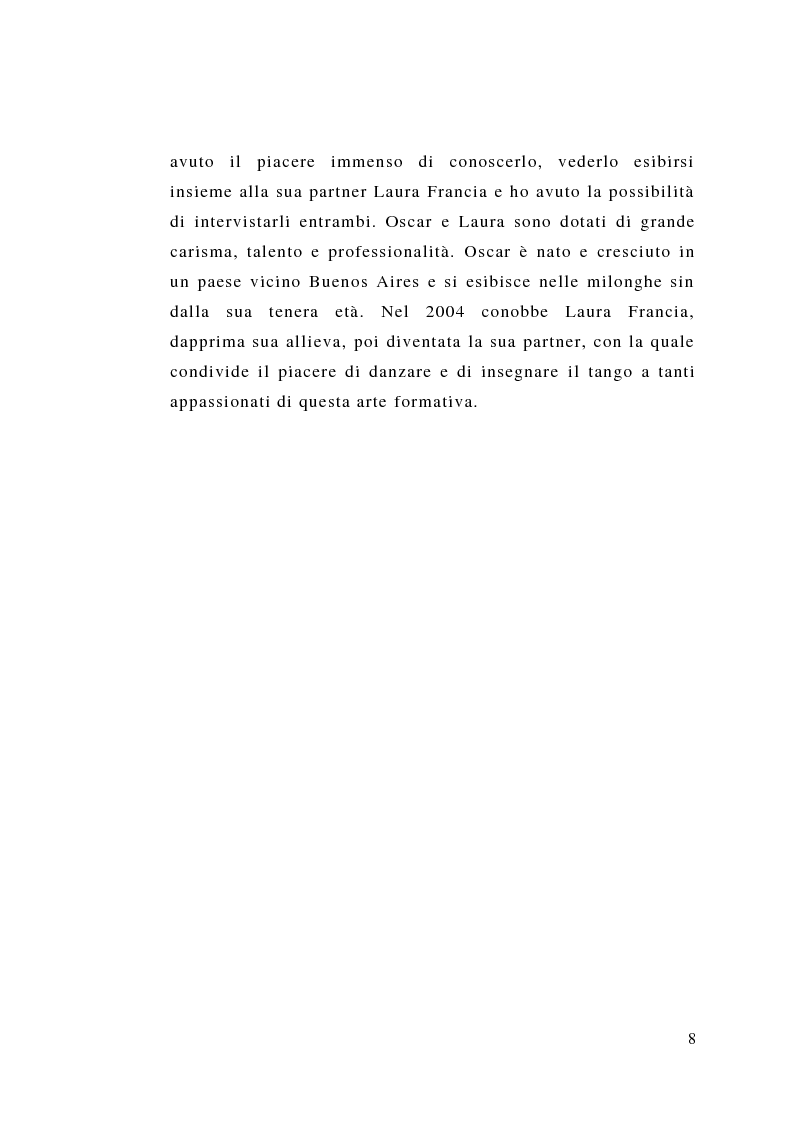 Anteprima della tesi: Tango: rituali, ruoli e codici per una formazione dal profondo. Il tango fatto uomo. Un uomo fatto tango. Intervista a un grande maestro: Oscar Benavidez, Pagina 5