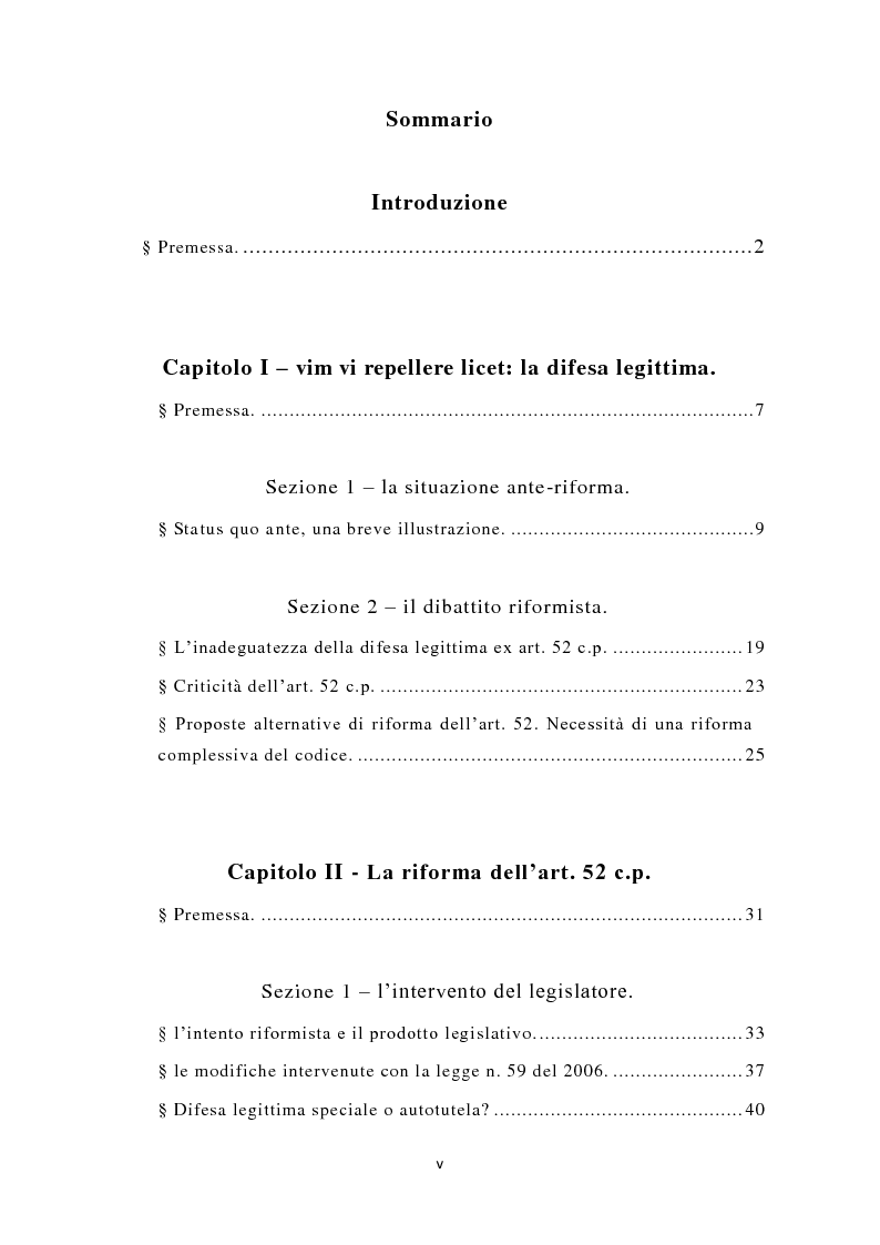 Indice della tesi: La nuova legittima difesa, Pagina 1
