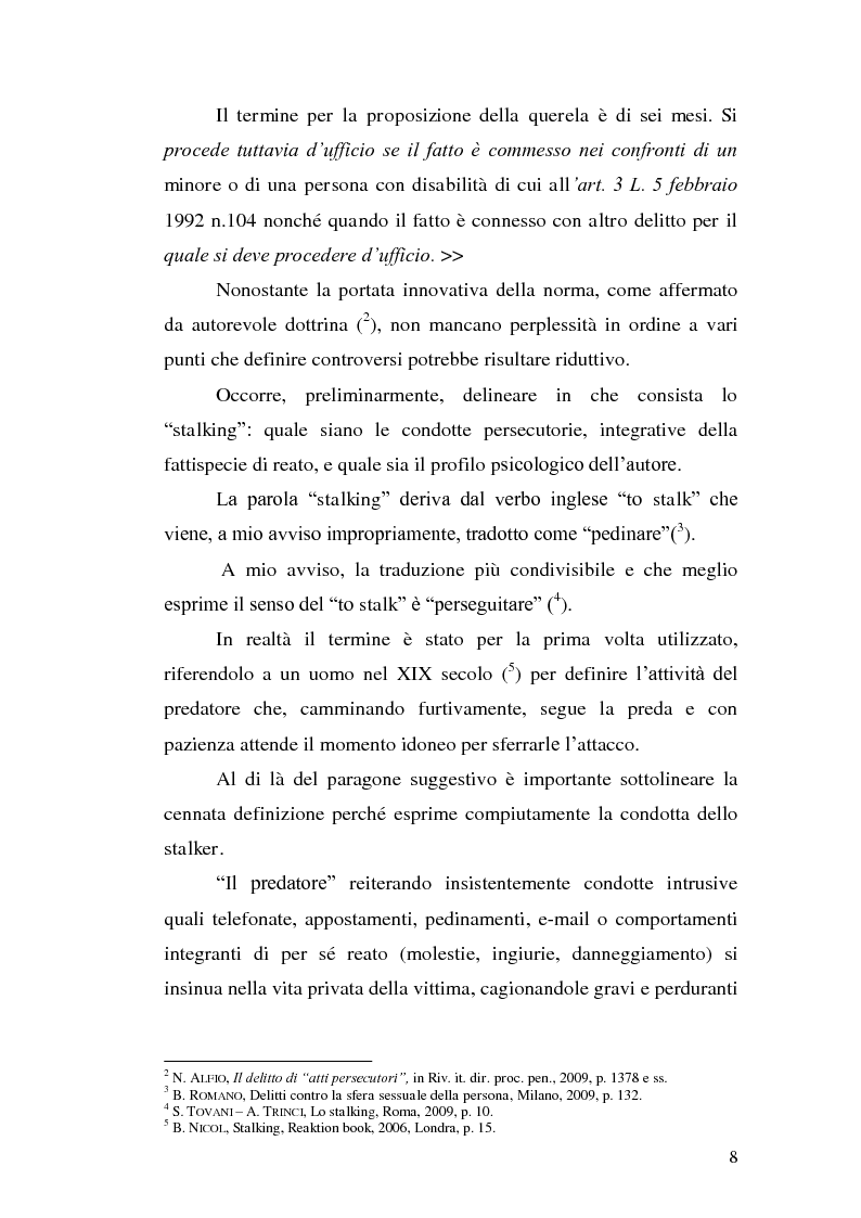 Anteprima della tesi: Aspetti problematici della disciplina dello stalking, Pagina 3