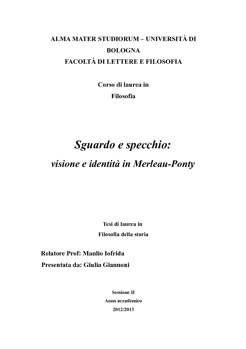 Anteprima della tesi: Sguardo e specchio: visione e identità in Merleau-Ponty, Pagina 1