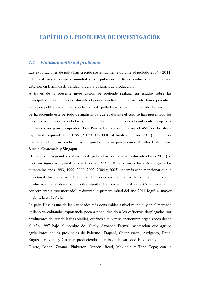 Anteprima della tesi: Investigación de mercado para la exportación de palta Hass al mercado de Italia (Ricerca di mercato per l'esportazione dell'avocado Hass al mercato di Italia), Pagina 4