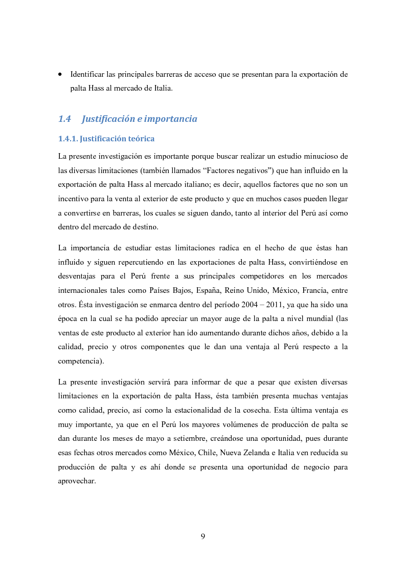 Anteprima della tesi: Investigación de mercado para la exportación de palta Hass al mercado de Italia (Ricerca di mercato per l'esportazione dell'avocado Hass al mercato di Italia), Pagina 6