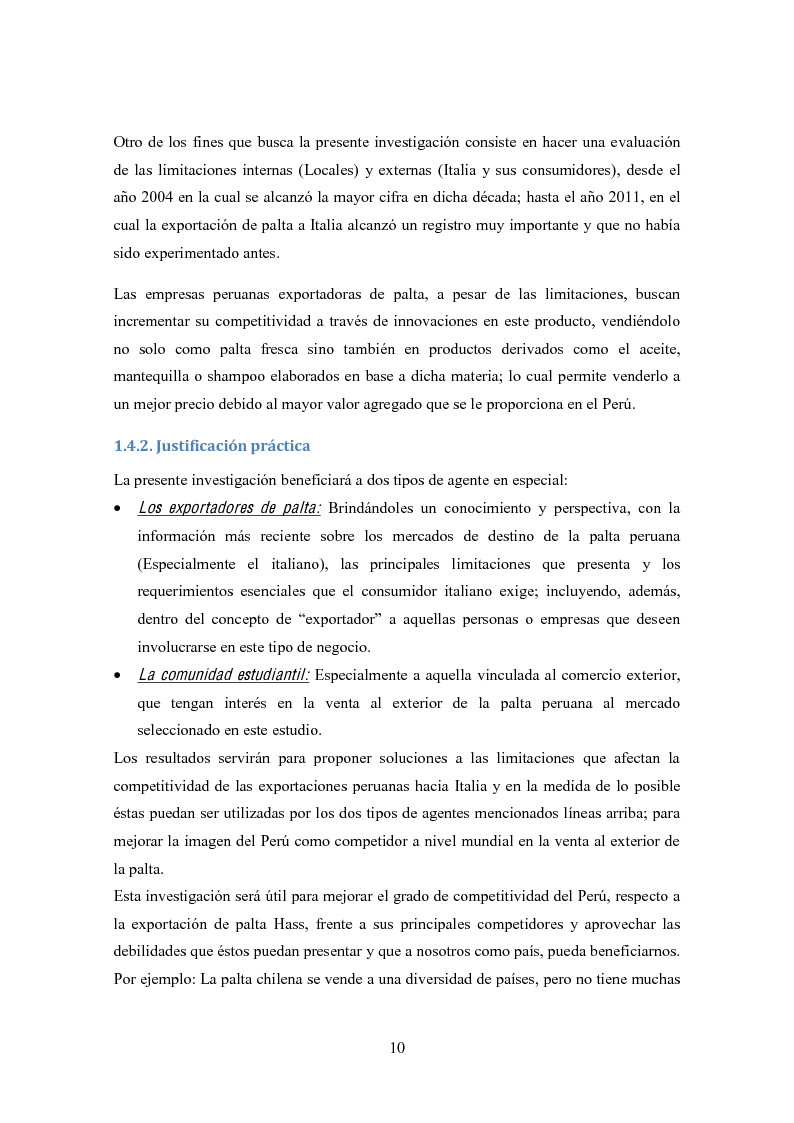 Anteprima della tesi: Investigación de mercado para la exportación de palta Hass al mercado de Italia (Ricerca di mercato per l'esportazione dell'avocado Hass al mercato di Italia), Pagina 7