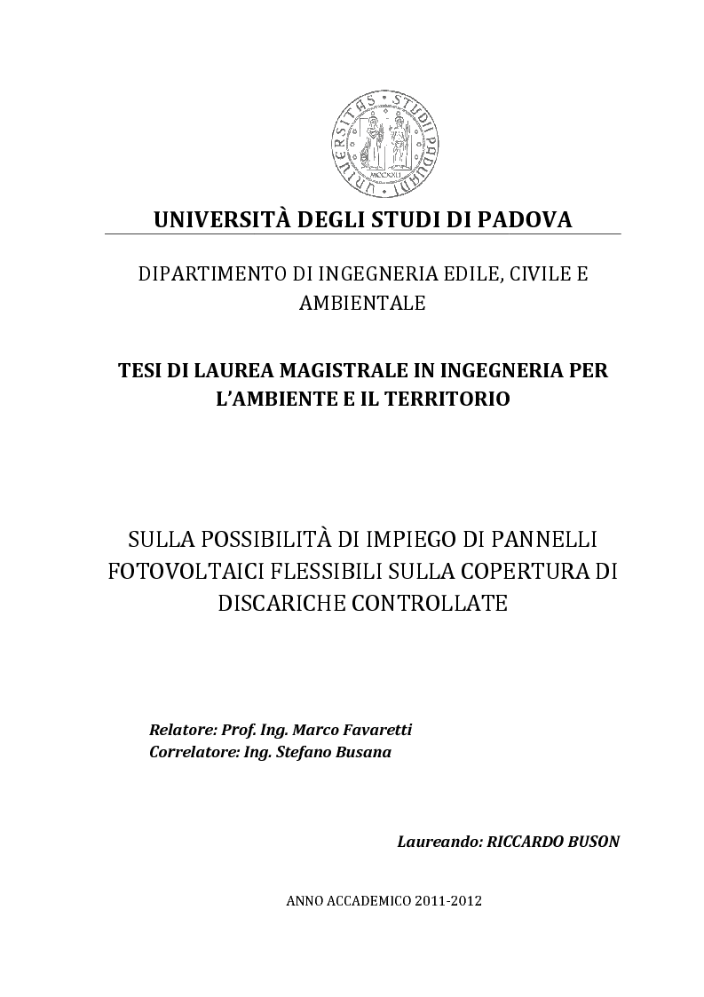Anteprima della tesi: Sulla possibilità di impiego di pannelli fotovoltaici flessibili sulla copertura di discariche controllate, Pagina 1