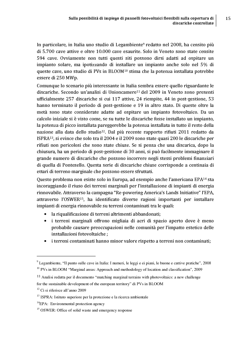 Anteprima della tesi: Sulla possibilità di impiego di pannelli fotovoltaici flessibili sulla copertura di discariche controllate, Pagina 12